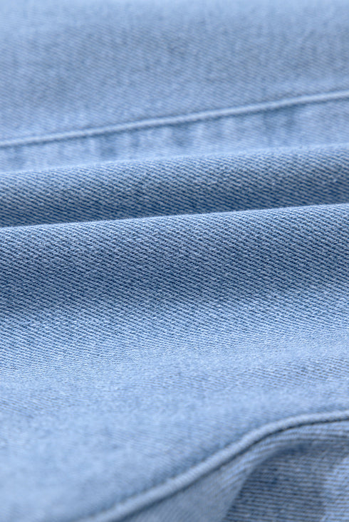 Pleated Patchwork Wide Leg Lightweight Denim Shorts